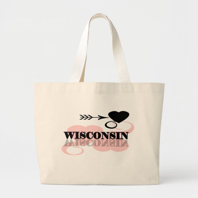 Pink Heart Wisconsin Large Tote Bag (Front)