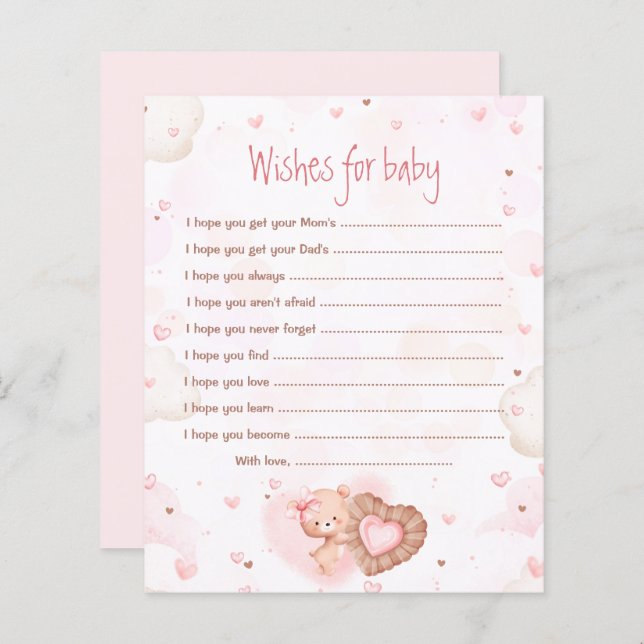 Pink Heart Wishes For Baby Baby Shower Game (Front/Back)