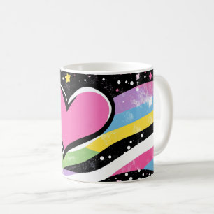 pink heart with a thick black outline, centred coffee mug