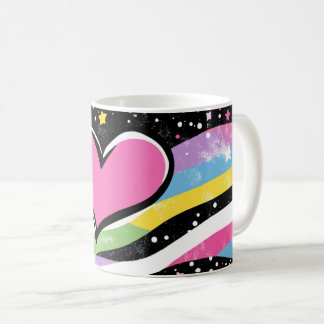 pink heart with a thick black outline, centred coffee mug