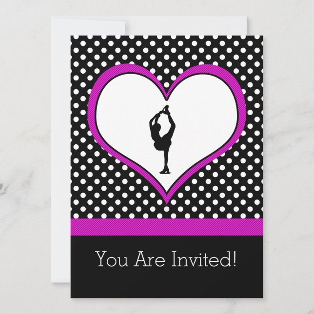 Pink Heart with Classy Polka-Dots Figure Skating Invitation (Front)