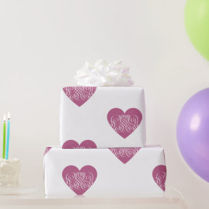 Pink Heart With Filigree Pretty Girly Pattern Wrapping Paper