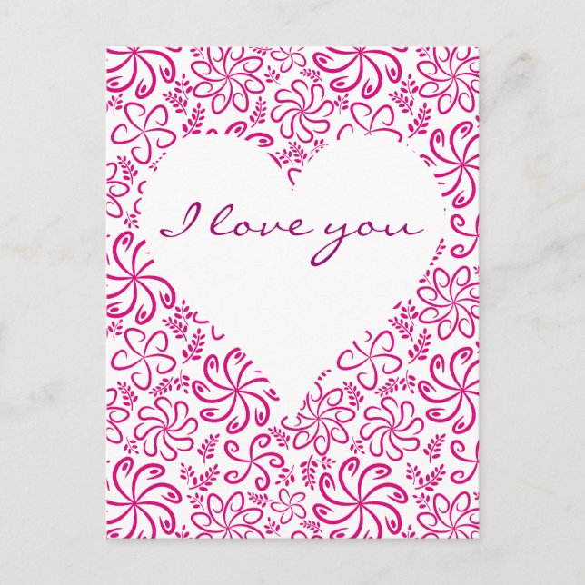Pink Heart with flowers Postcard (Front)