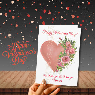 Pink Heart with Flowers Valentine's Day Card