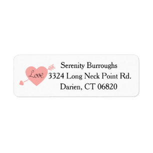Pink Heart With Love Arrow Black Personalised Return Address Label