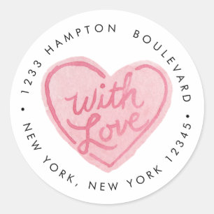 Pink Heart With Love Return Address Classic Round Sticker