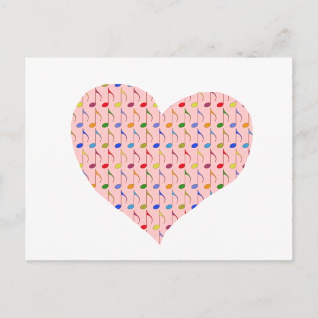 pink heart with musical notes postcard (Front)
