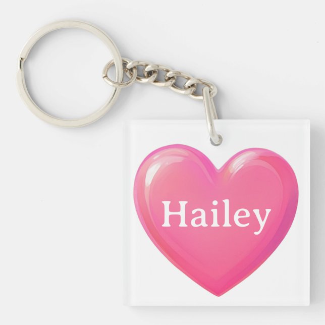 Pink Heart with Name Key Ring (Front)