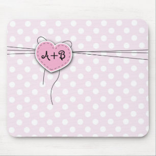 Pink Heart with Polka Dots Mouse Pad