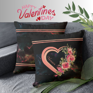 Pink Heart with Roses  Cushion