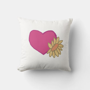 Pink Heart with Yellow sunflower Cushion