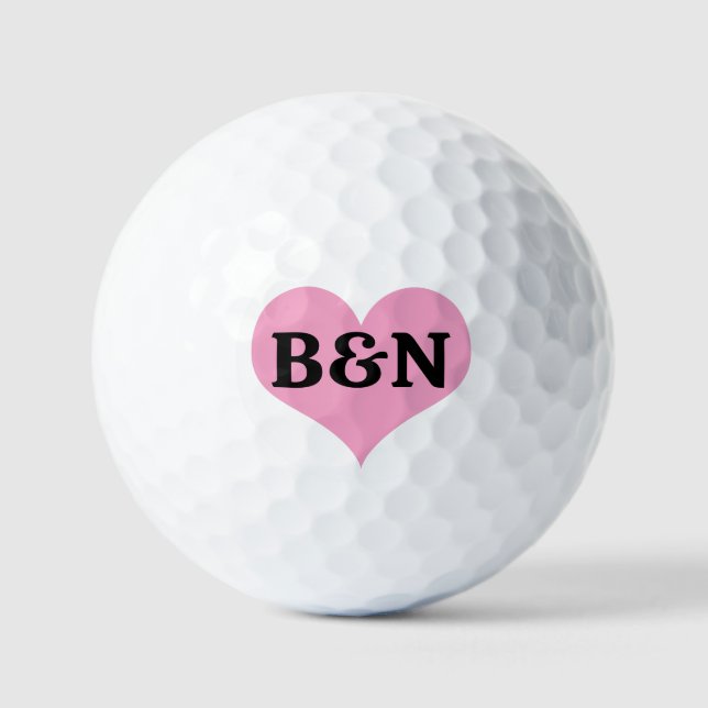 Pink Heart With Your Text or Name Monogram Initial Golf Balls (Front)