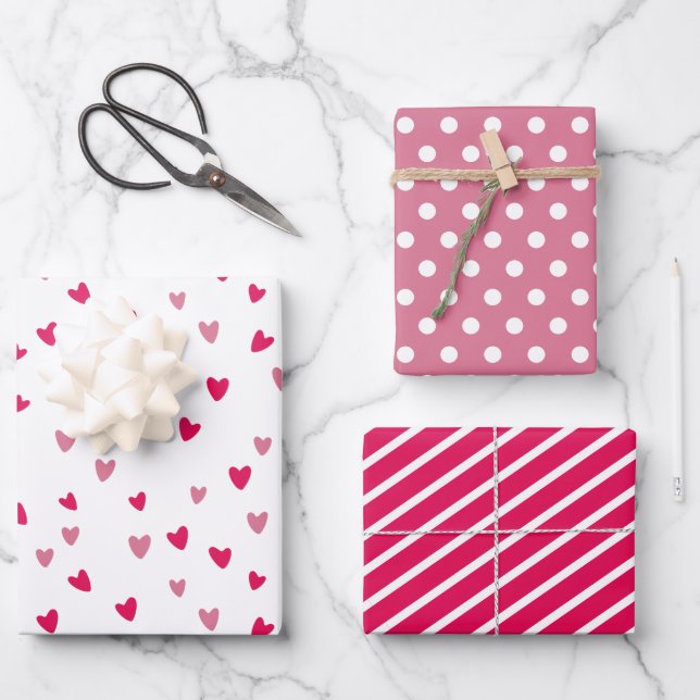 Pink Heart Wrapping Paper Set | Cute Gift Wrap Pat (Front)