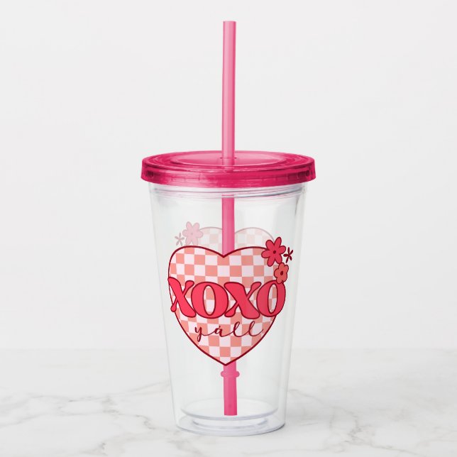 Pink Heart Xoxo Hugs and Kisses Acrylic Tumbler (Front)