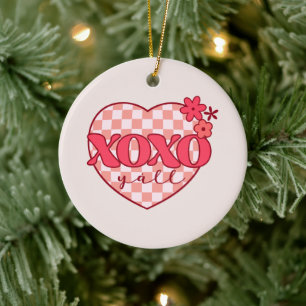 Pink Heart Xoxo Hugs and Kisses Ceramic Ornament