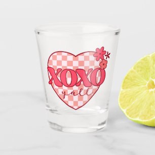 Pink Heart Xoxo Hugs and Kisses Shot Glass