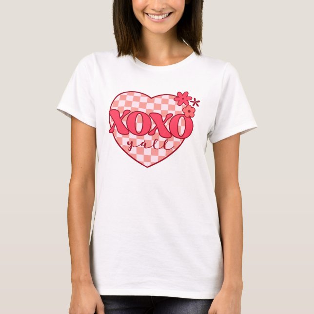 Pink Heart Xoxo Hugs and Kisses T-Shirt (Front)