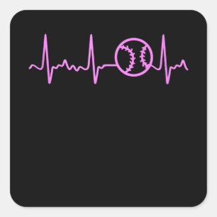 Pink Heartbeat Baseball Breast Cancer Awareness Square Sticker