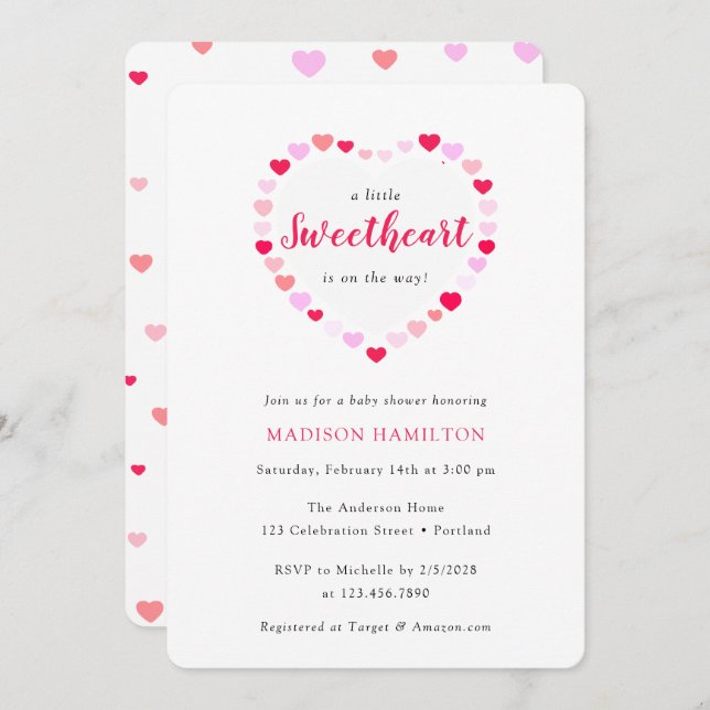 Pink Hearts A little Sweetheart Baby Shower Invitation (Front/Back)