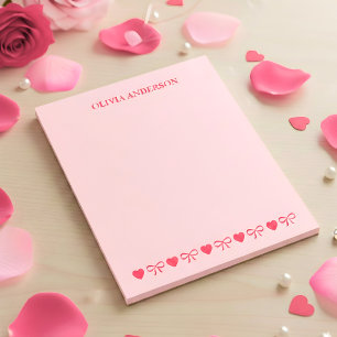 Pink Hearts and Bows Valentines Day Personalized  Notepad