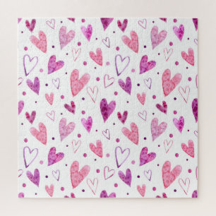Pink Hearts and Polka Dots: Romantic Delight. Jigsaw Puzzle