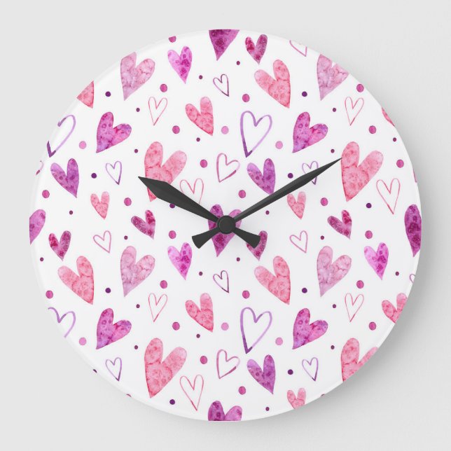 Pink Hearts and Polka Dots: Romantic Delight. Large Clock (Front)