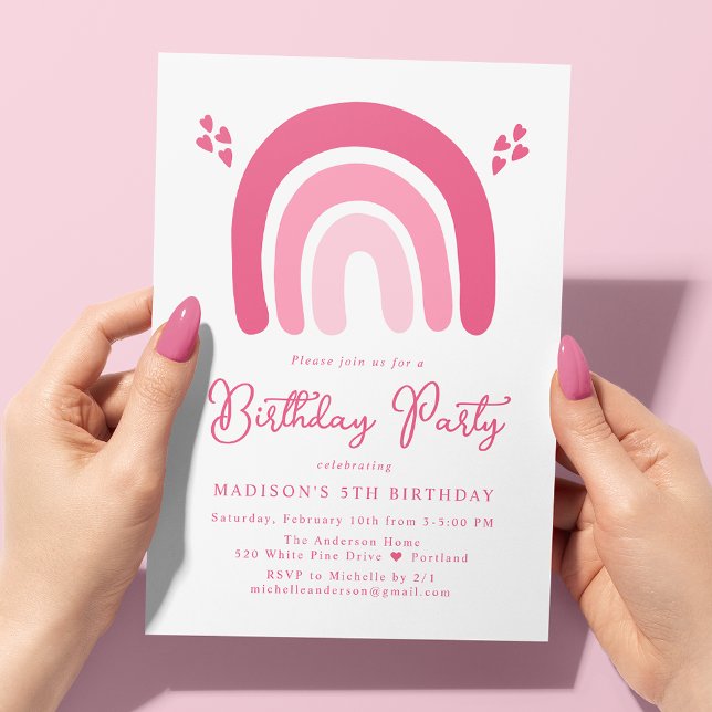 Pink Hearts and Rainbows Birthday Party Invitation (Creator Uploaded)
