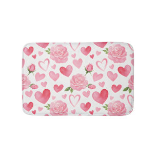 Pink Hearts and Roses Bath Mat