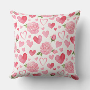 Pink Hearts and Roses Cushion