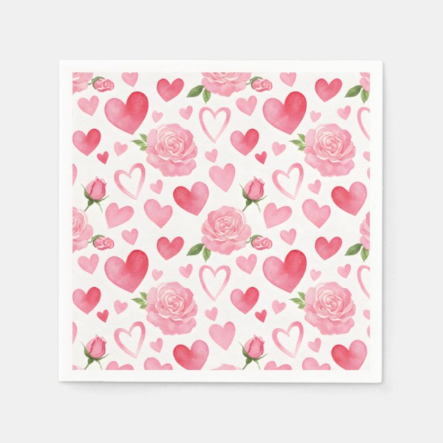Pink Hearts and Roses Napkin (Front)