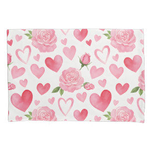 Pink Hearts and Roses Pillowcase