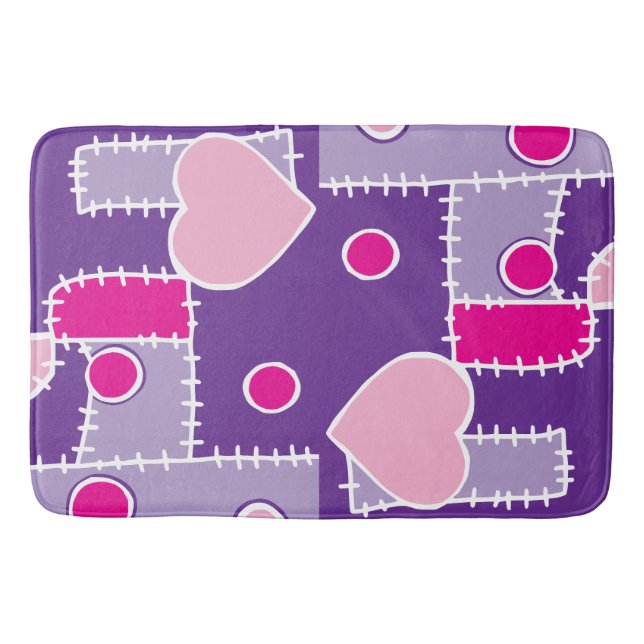Pink Hearts and shapes whimsical cute Bath Mat (Front)