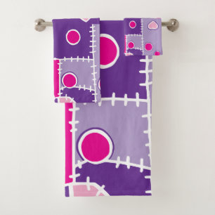 Pink Hearts and shapes whimsical cute Bath Towel Set