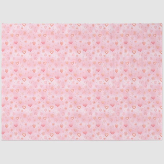 Pink Hearts and Snowflakes Christmas Tissue Paper (Front)