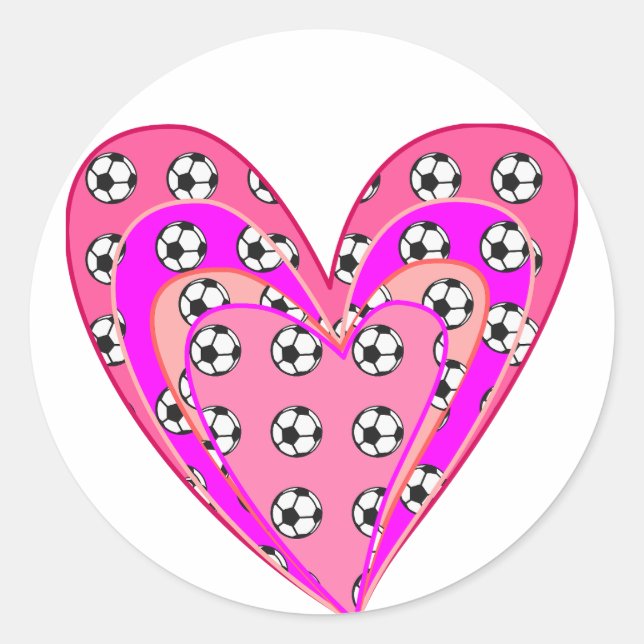 Pink Hearts And Soccer Balls Pattern Classic Round Sticker (Front)