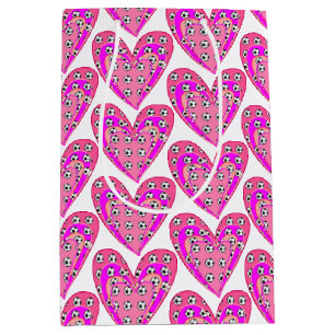 Pink Hearts And Soccer Balls Pattern Medium Gift Bag