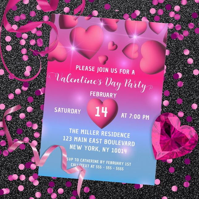 Pink Hearts And Sparkles Valentine's Day Party Invitation (Creator Uploaded)