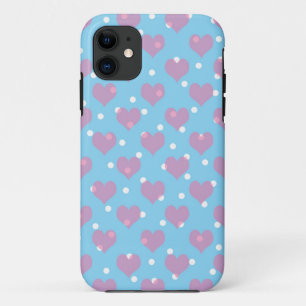 Pink hearts and white polka dots iPhone 11 case