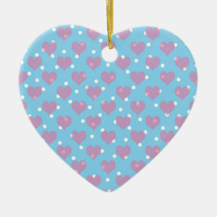 Pink hearts and white polka dots ceramic ornament