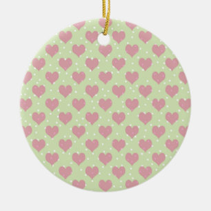 Pink hearts and white polka dots pattern ceramic ornament