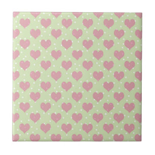 Pink hearts and white polka dots pattern ceramic tile