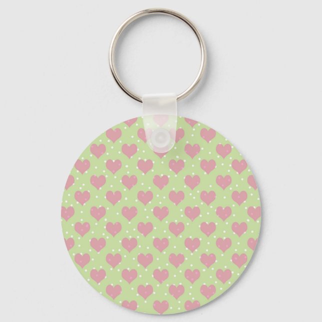 Pink hearts and white polka dots pattern key ring (Front)