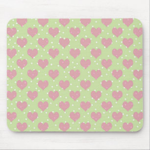 Pink hearts and white polka dots pattern mouse pad