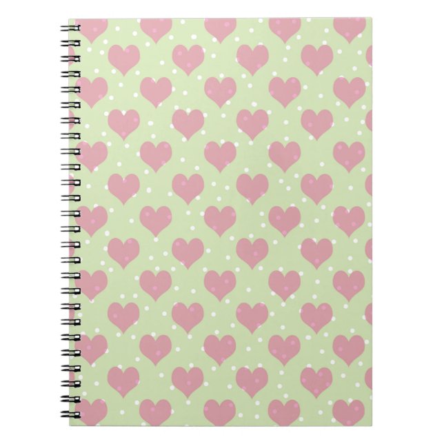 Pink hearts and white polka dots pattern notebook (Front)