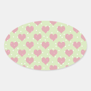 Pink hearts and white polka dots pattern oval sticker