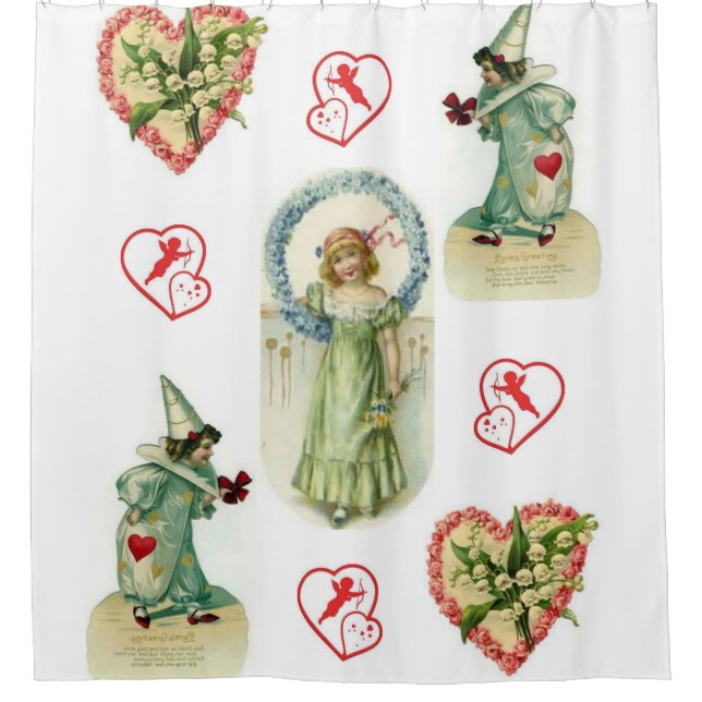 pink hearts angel valentines showercurtain shower curtain (Front)