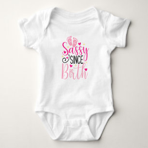 Pink Hearts Baby Footprints Sassy Since Birth Baby Bodysuit