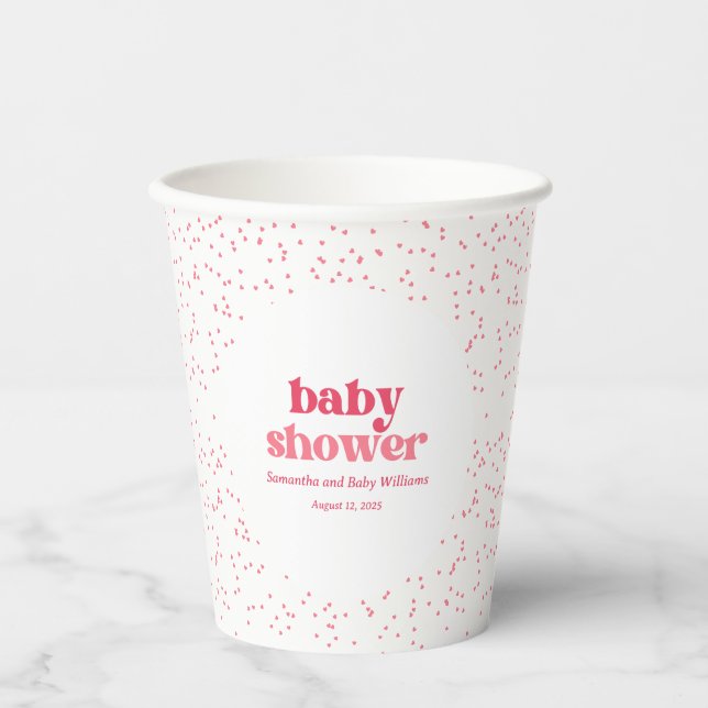 Pink Hearts Baby Shower Paper Cup (Front)