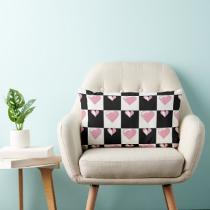 pink hearts, black hearts, throw pillow, heart pat lumbar cushion