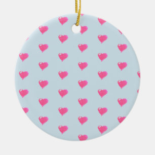 Pink Hearts Blue Background Ornament